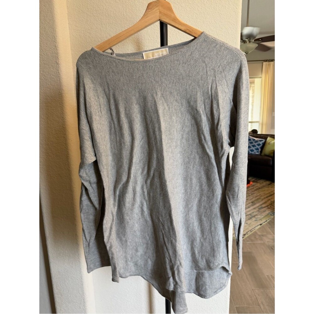 Michael Kors Gray Scoop Neck Lightweight Knit Sweater M